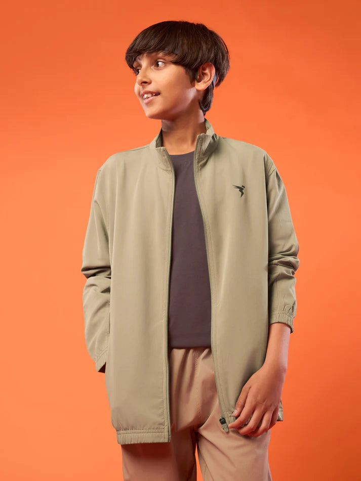 Boys Solid Slim Fit Mock Neck Sports Jacket with TECHNOLITE