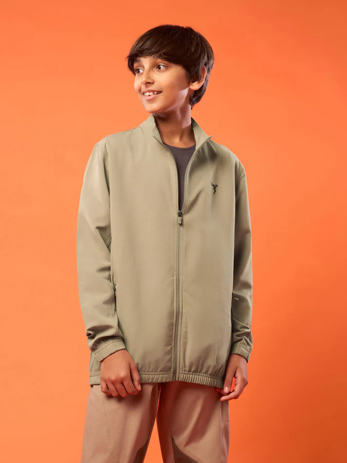 Boys Solid Slim Fit Mock Neck Sports Jacket with TECHNOLITE