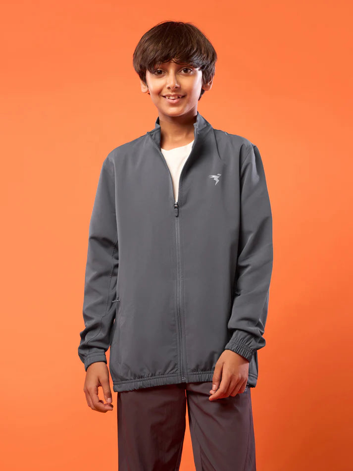 Boys Solid Slim Fit Mock Neck Sports Jacket with TECHNOLITE