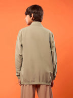 Boys Solid Slim Fit Mock Neck Sports Jacket with TECHNOLITE