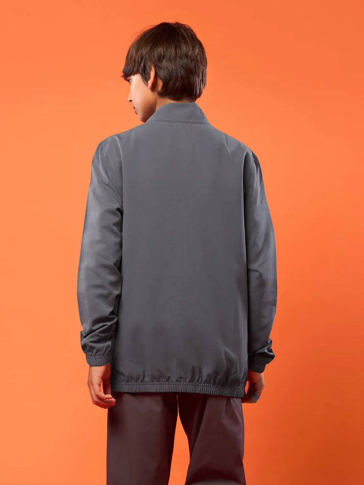 Boys Solid Slim Fit Mock Neck Sports Jacket with TECHNOLITE