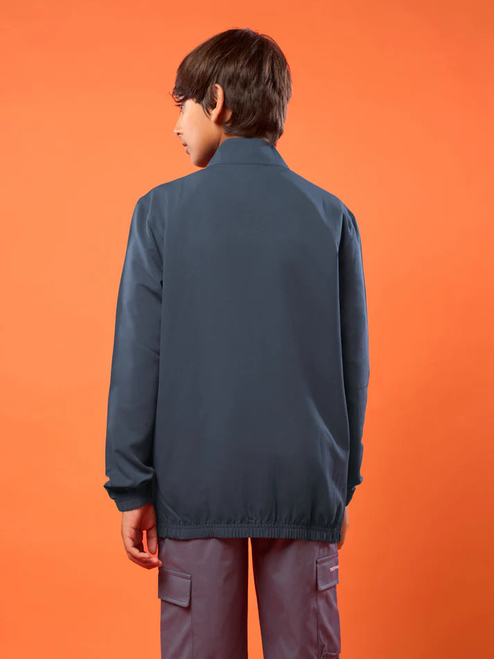 Boys Solid Slim Fit Mock Neck Sports Jacket with TECHNOLITE