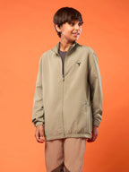 Boys Solid Slim Fit Mock Neck Sports Jacket with TECHNOLITE