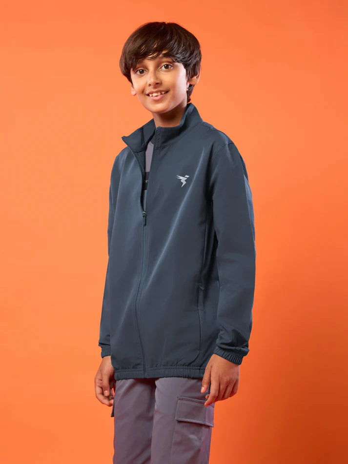 Boys Solid Slim Fit Mock Neck Sports Jacket with TECHNOLITE