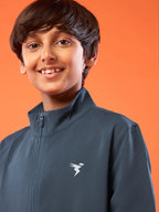 Boys Solid Slim Fit Mock Neck Sports Jacket with TECHNOLITE