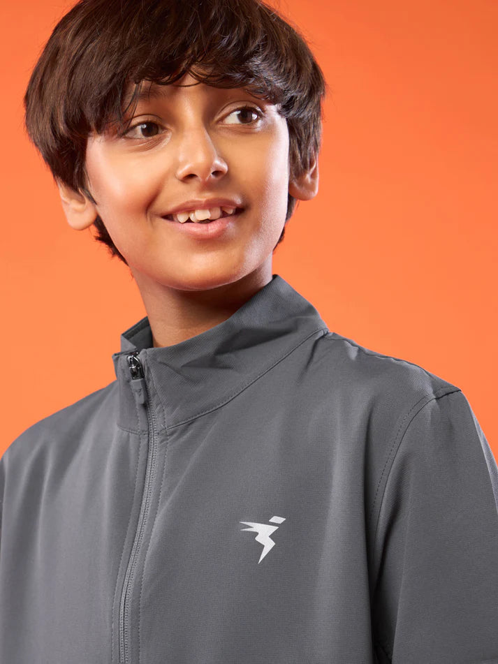 Boys Solid Slim Fit Mock Neck Sports Jacket with TECHNOLITE