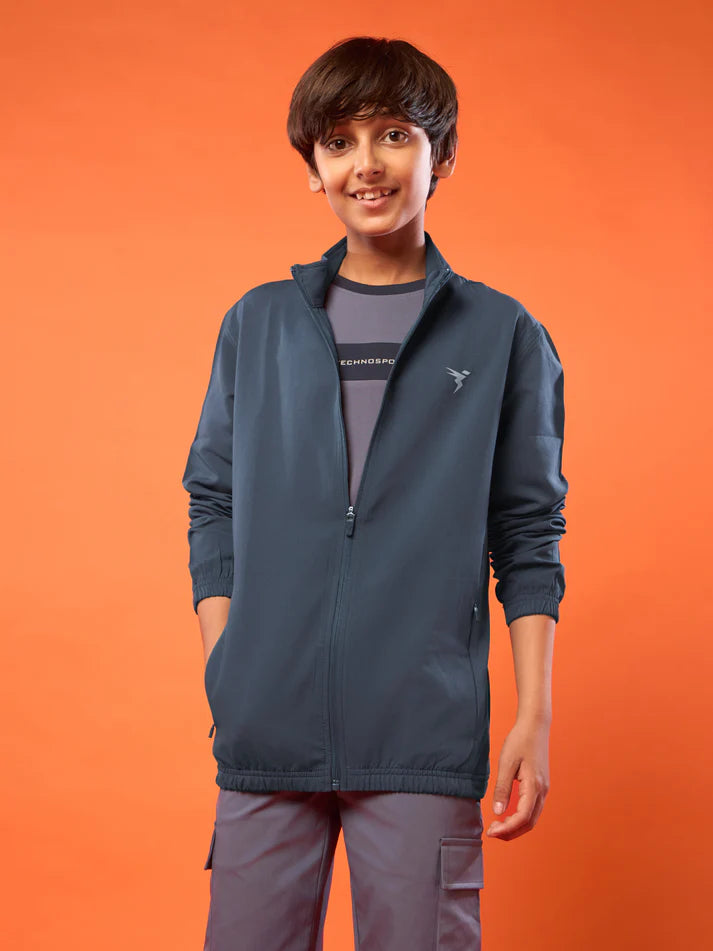 Boys Solid Slim Fit Mock Neck Sports Jacket with TECHNOLITE